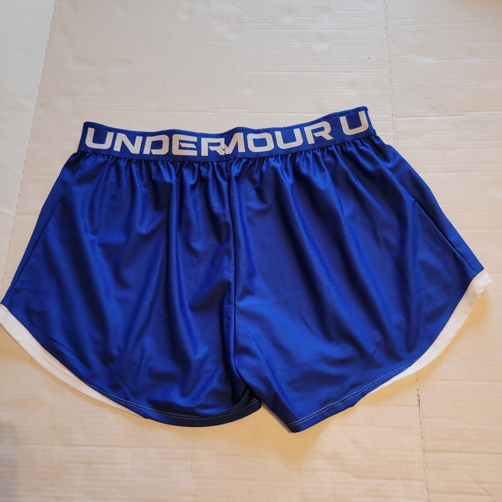 Under Armour NWT Woman's UA Play Up 2.0 Blue White Loose Active Shorts Plus 1X - Picture 2 of 7
